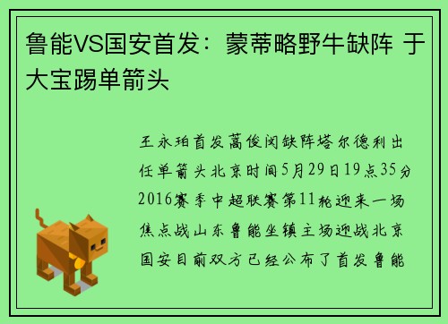 鲁能VS国安首发：蒙蒂略野牛缺阵 于大宝踢单箭头